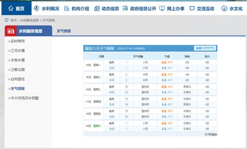 九江一周天气2022.7.4