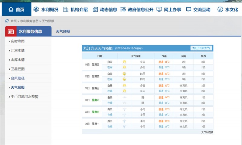 九江一周天气2022.6.29